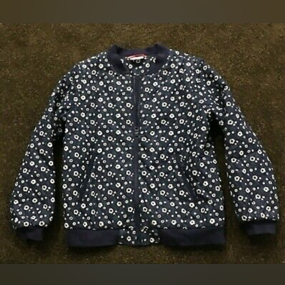 HANNA ANDERSSON 130 Chambray Floral Quilted Bomber Jacket